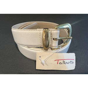 NWT Talbots Belt White Leather Sz XL Gold Brass Buckle New